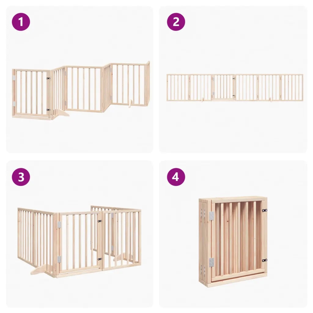 Cancelletto per cani con porta pieghevole 6 pannelli 300 cm in legno di pioppo 352173