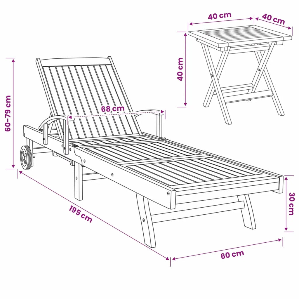 Lettino da sole con tavolo 2 pcs Marrone 40 x 40 x 40 cm
