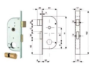 SERRATURA INFIL. CANCELLI 2 MAND. E SCR. SEP. + QUADRO CIL. TONDO 149- - mm.32 (149.32.0) - 2 pezzi MG