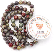 Kralen con cordone per la creazione di accessori DIY Pietre per collane da utilizzare con corda Energiostone bracciale curativo 6 mm = 128 pezzi e 1 rotolo di corda Pietra di sangue russa 6 mm