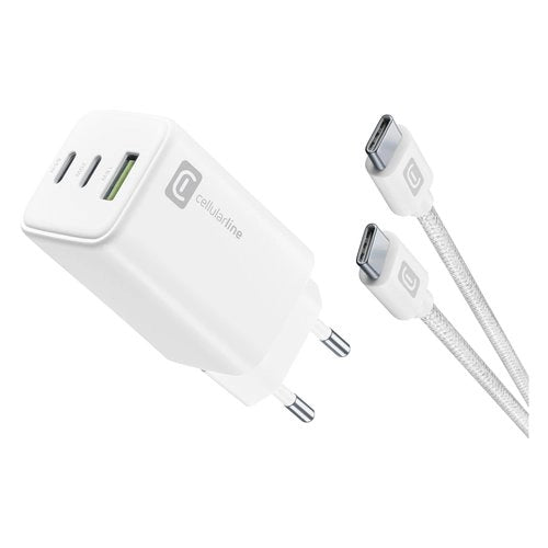 Cellularline multipower 65w kit - smartphone, tablet e laptop caricabatterie da rete 65w con cavo usb-c to usb-c incluso - ACHKITC2CGAN65TABW