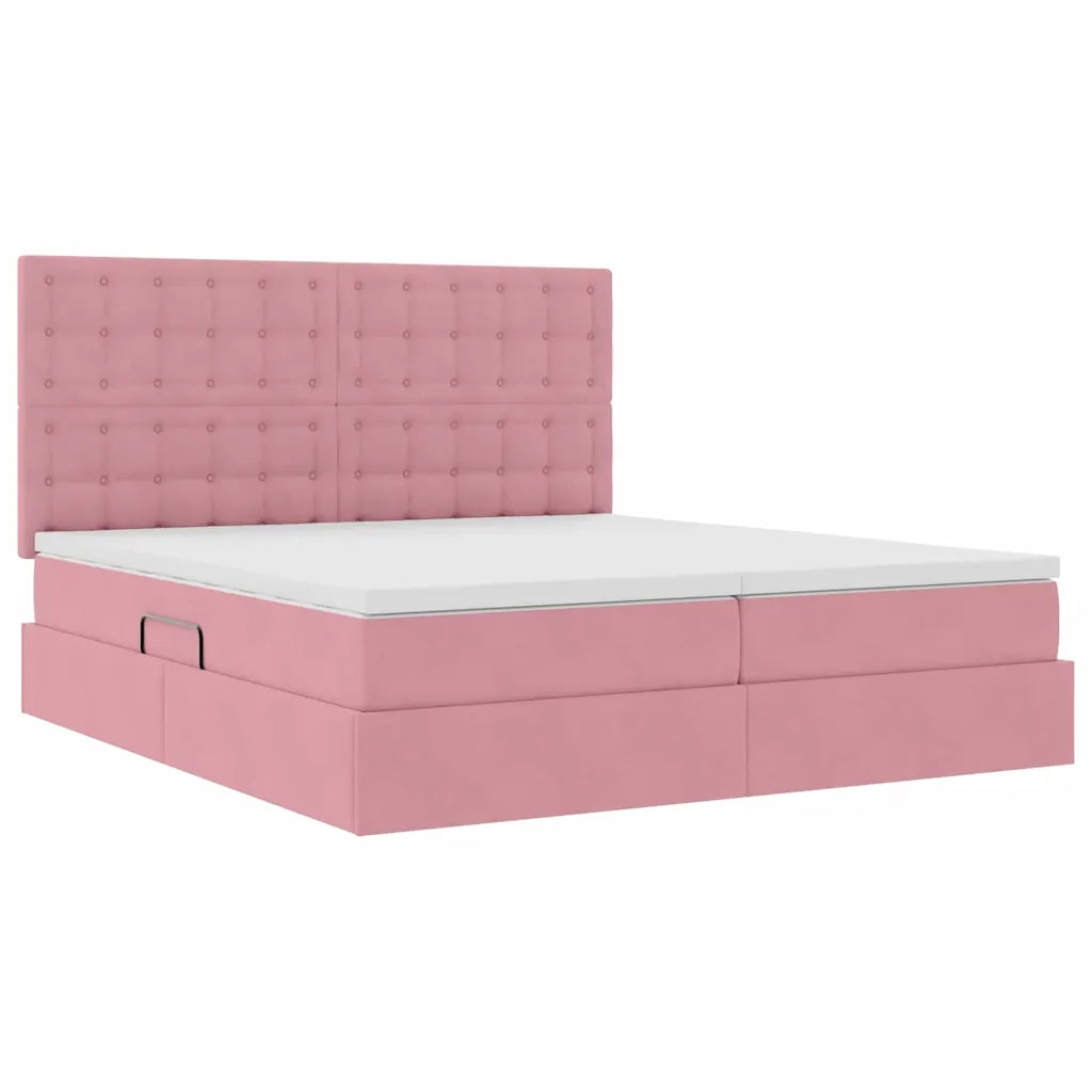 Letto con Contenitore con materasso Rosa 180 x 200 cm Velluto