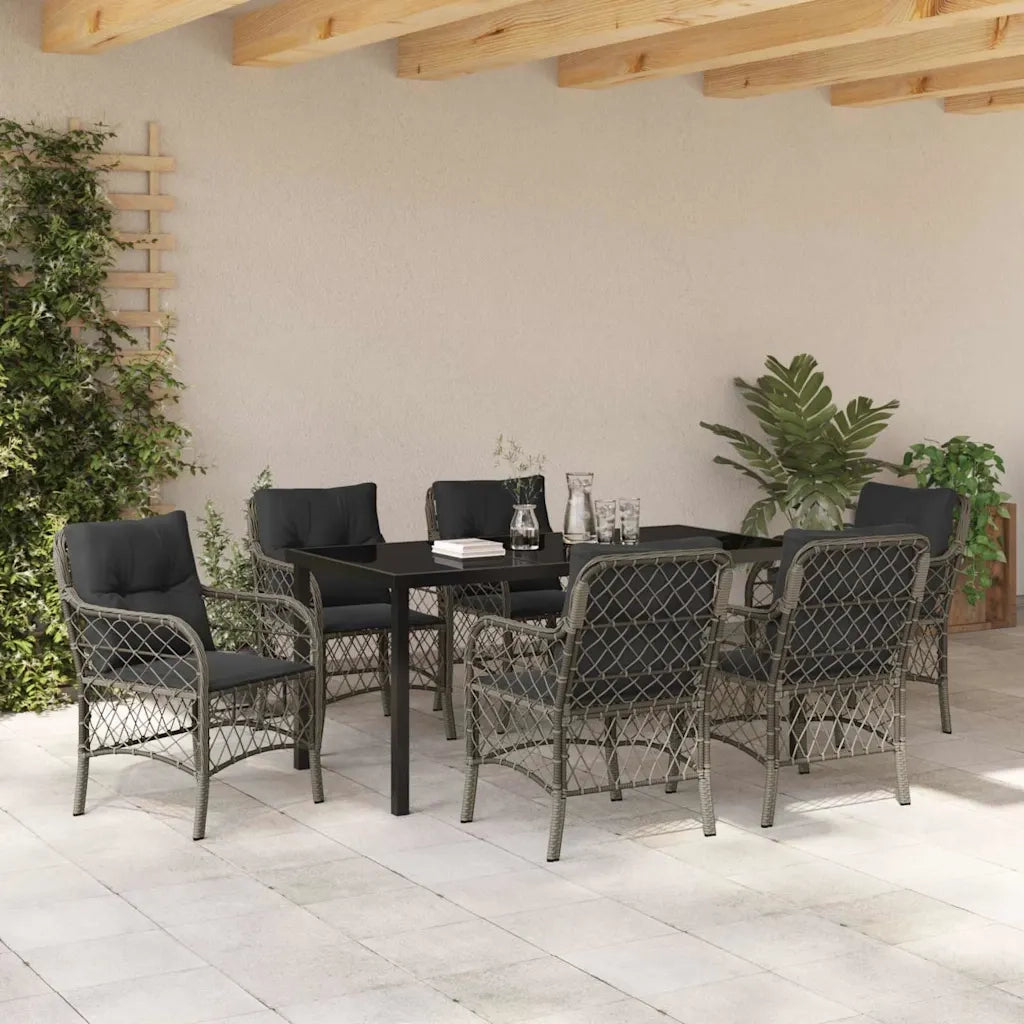 Set da Pranzo per Giardino con cuscino 7 pcs Grigio polyrattan 3380222