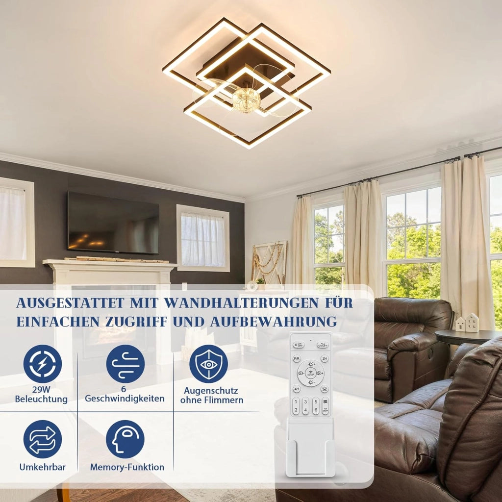 ZMH Ventilatore da Soffitto a LED Nero Moderno Silenzioso con Luce Telecomando Luminosità Regolabile per Soggiorno