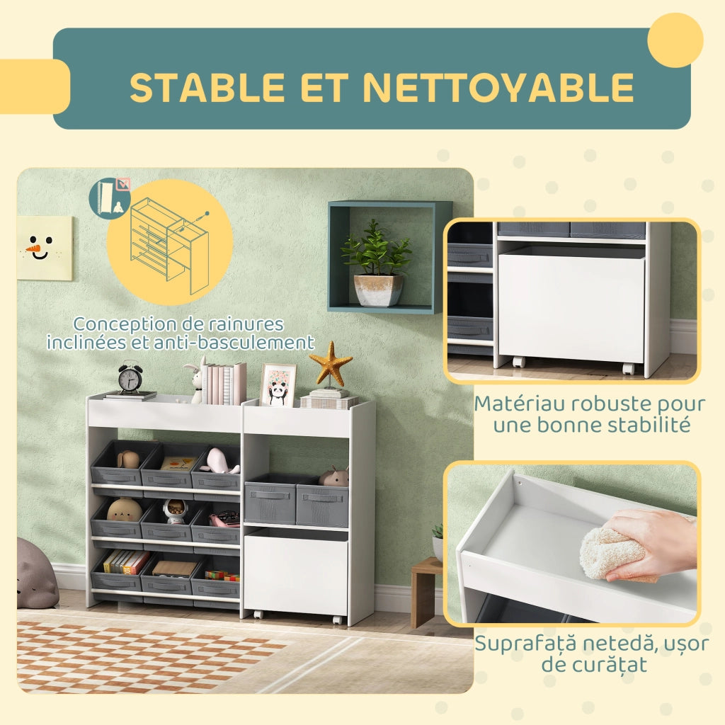 Libreria per bambini con contenitori in tessuto ¨C zephmum ¨C 105x30x80 cm bianco