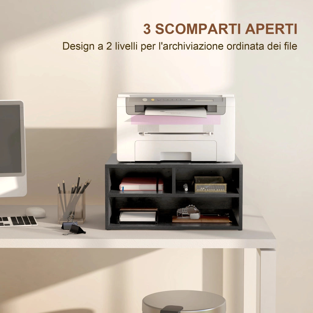 Mobile Porta Stampante da Ufficio con 3 Ripiani Aperti a 2 Livelli, 47x40x22.5 cm, Nero