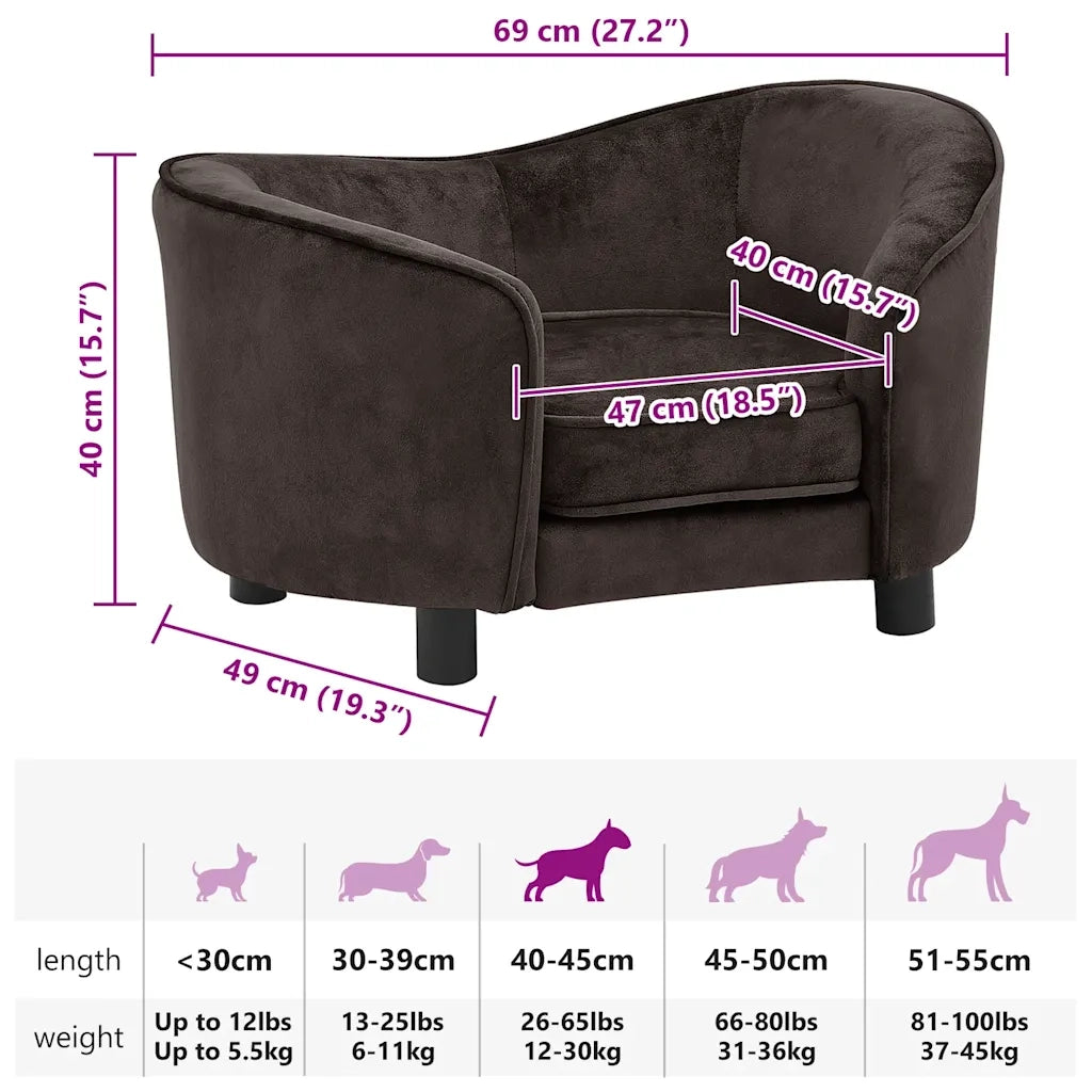 Divano per Cani Marrone 69x49x40 cm in Peluche 170942