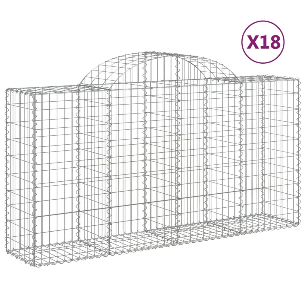 Cestini gabbioni recinzione a gabbia muro di contenimento ad arco 18 pezzi 200 x 50 x 100/120 cm ferro zincato argento 02_0040496