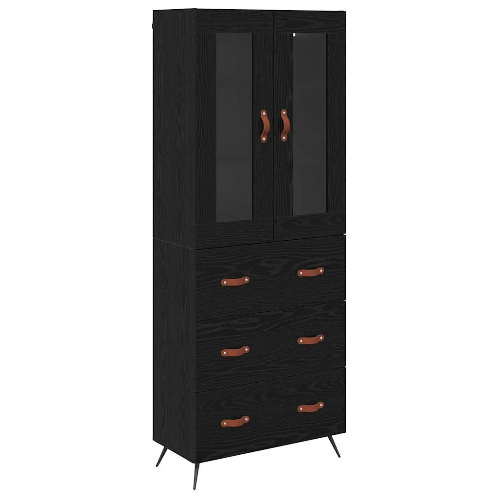 Credenza | Armadietto alto con ripiano 2 pcs Rovere Nero Legno multistrato