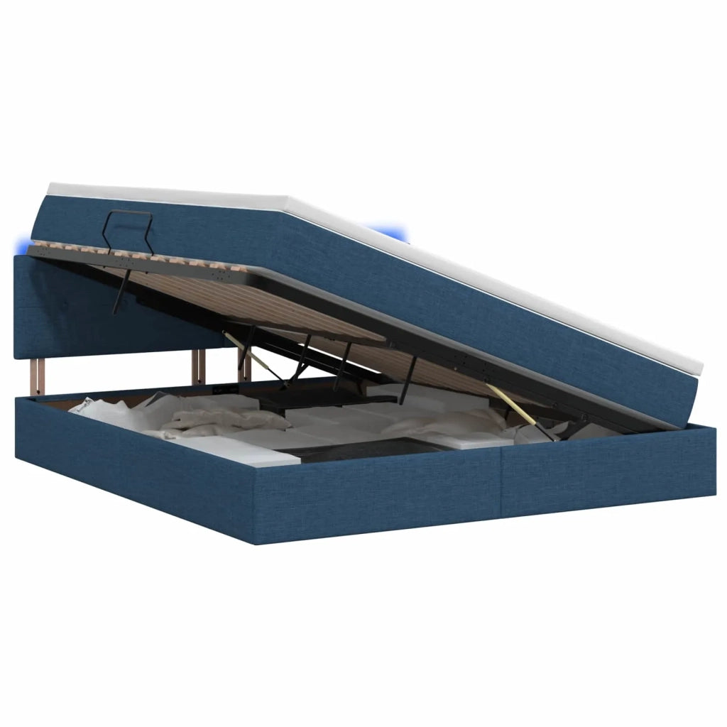 Letto con contenitore LED e materasso Blu 180 x 200 cm Tessuto 3459083