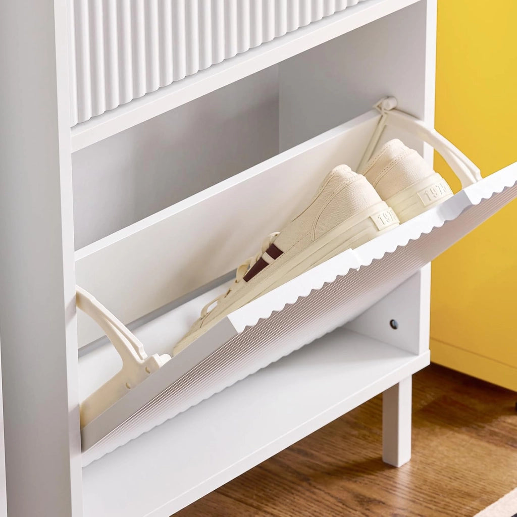 Scarpiera Salvaspazio Slim - Mobile Scarpiera 50 cm Larghezza con 3 ante battenti - Ideale per Ambienti Ristretti - Ingresso, Corridoio o Camera 50x19x130 cm Bianco FSR177-H-W