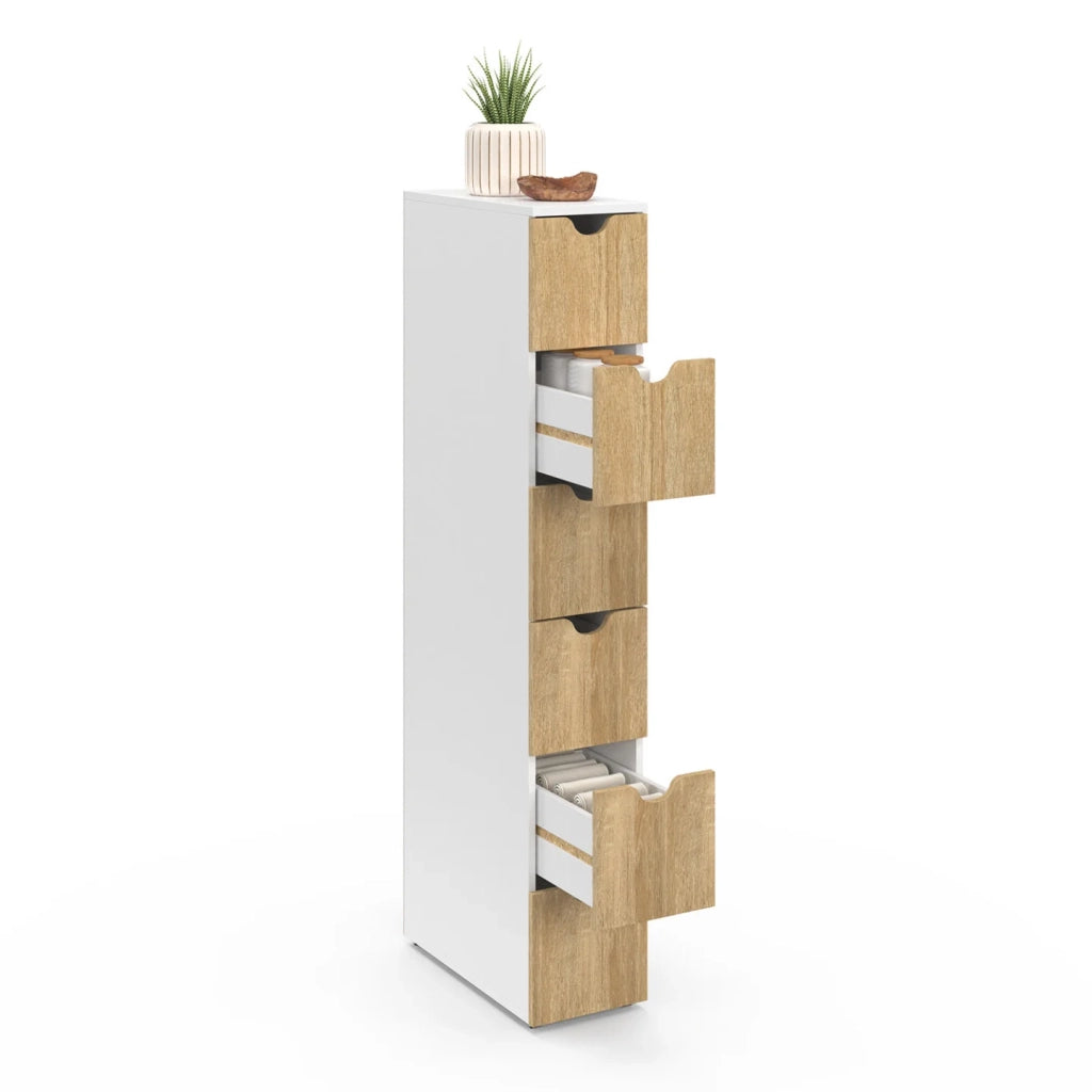 IDMarket - Colonna salvaspazio WILO a 6 cassetti su rotelle in look bianco e faggio