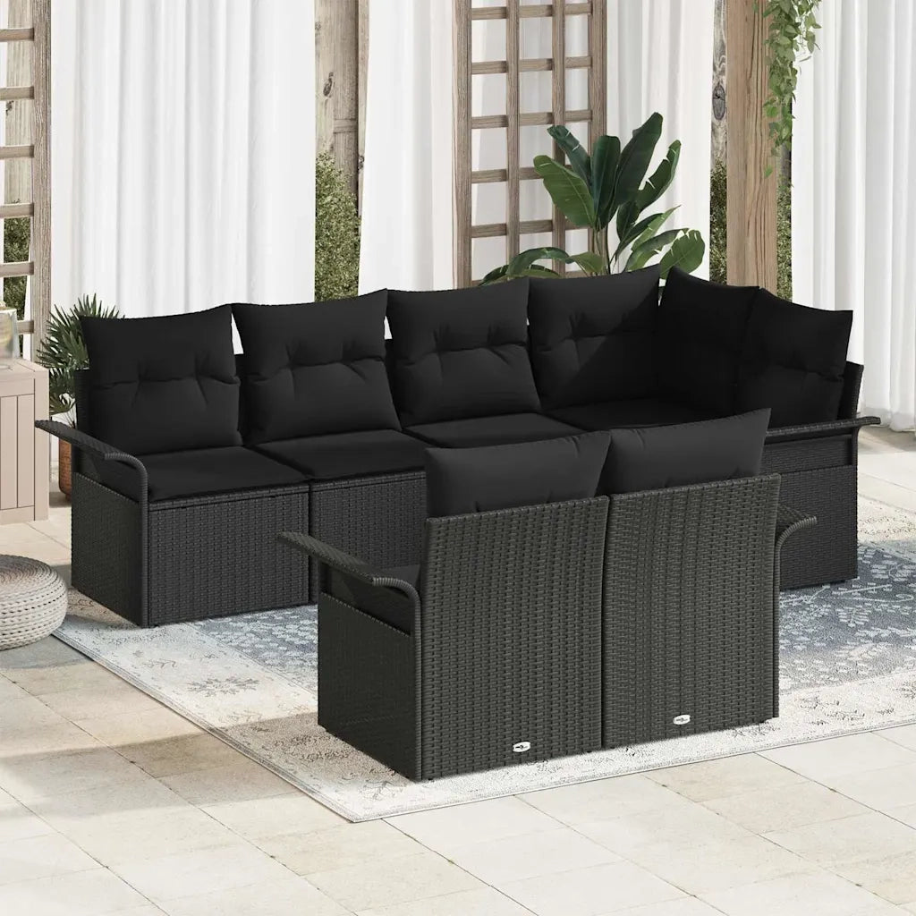 Set Divano da Giardino con cuscino 7 pcs Nero Poly Rattan 3354072