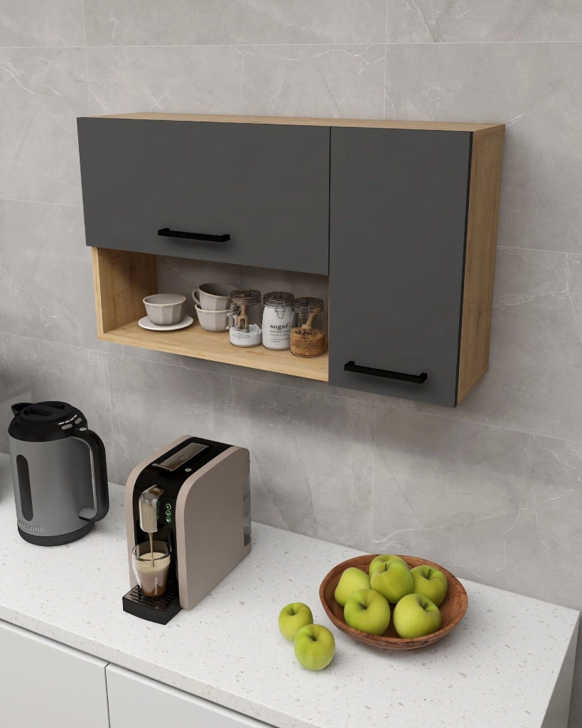 Credenza in legno "Akasya" - 90 x 24 x 52 cm - Grigio antracite