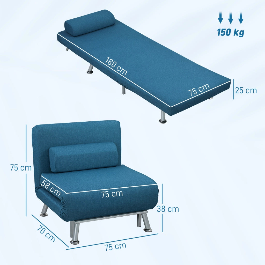 Poltrona letto 1 posto con cuscino blu ¨C Zephmum ¨C Tessuto blu