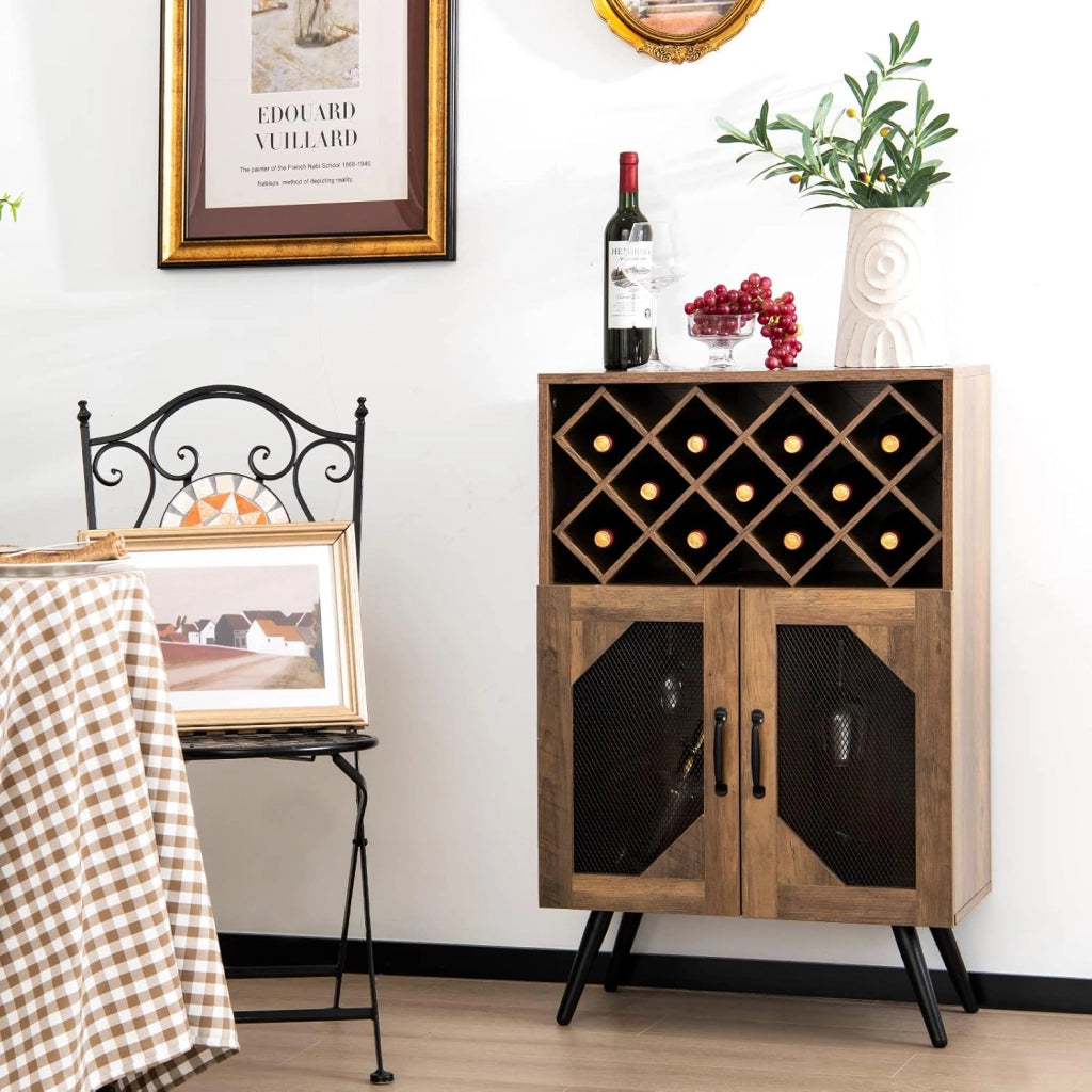 Cantinetta Porta Bottiglie da Vino 3 Scaffali Spazio per 10 Bottiglie, Credenza per Sala da Pranzo, Soggiorno, Cucina, 60x35x95 cm, Marrone