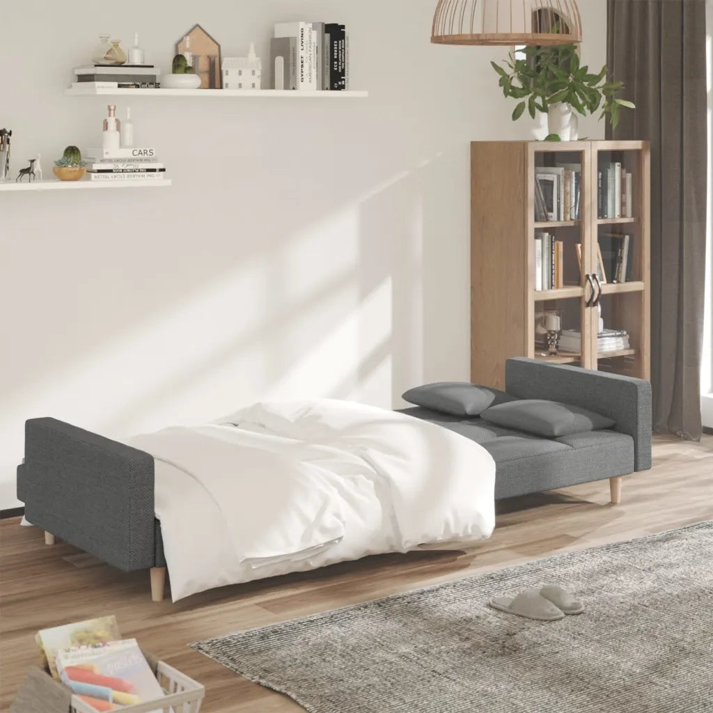 Divano letto | Sof¨¤ letto | Letto singolo a 2 Posti con 2 Cuscini Grigio Chiaro in Tessuto