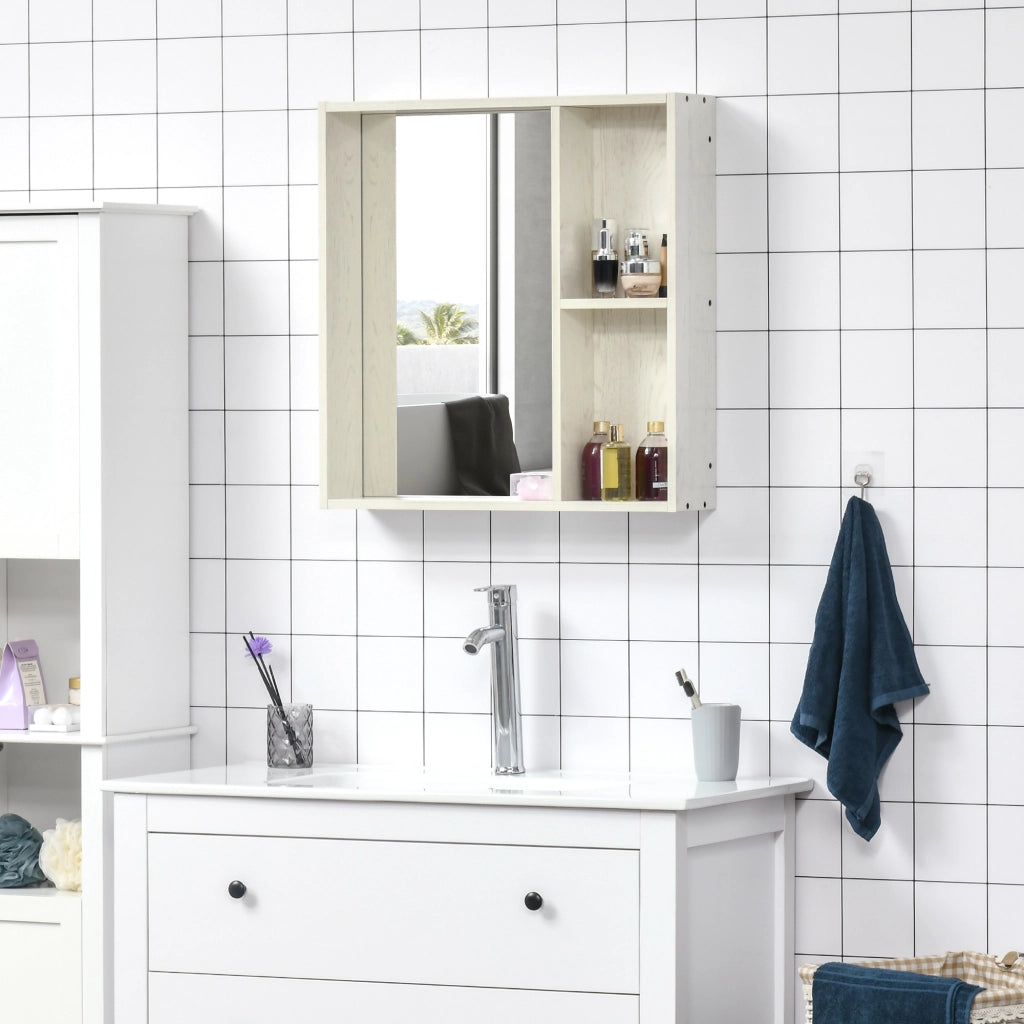 Armadietto Bagno con Specchio e Ripiani ¨C zephmum ¨C 63x15x65 cm Bianco