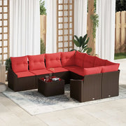 Set di divani 9 pz 3-Numero di posti Marrone e Rosso polyrattan 3346664
