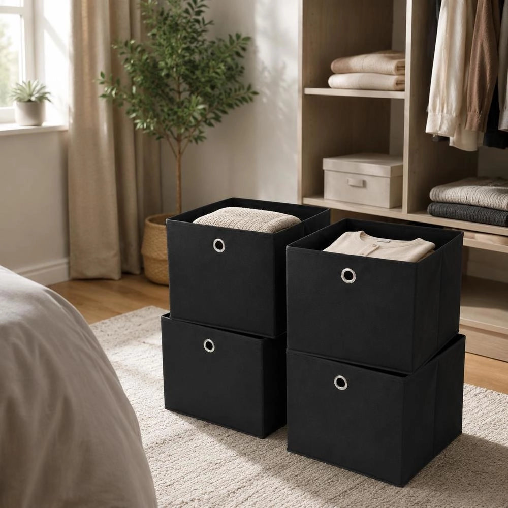 Storage Boxes, 4 Pieces, Non-woven Fabric, 28x28x28 Cm, Black