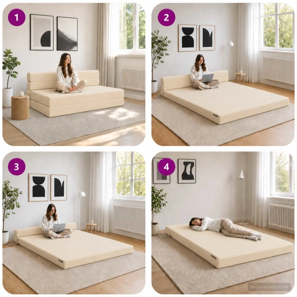 Divano Letto Pieghevole Crema 152 x 86,5 x 60 cm Tessuto 900133
