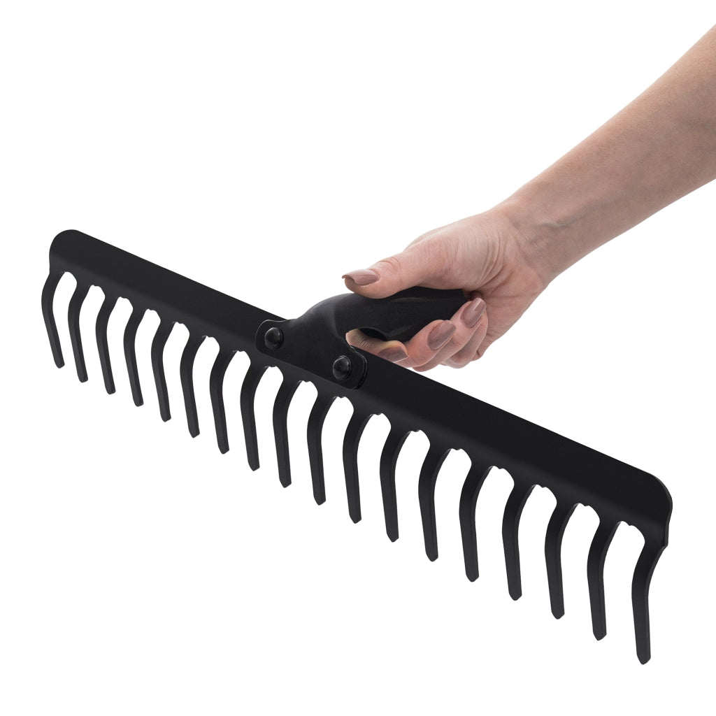 Rastrello in metallo KADAX per foglie e erba, senza manico, senza telaio, 18 denti, solido