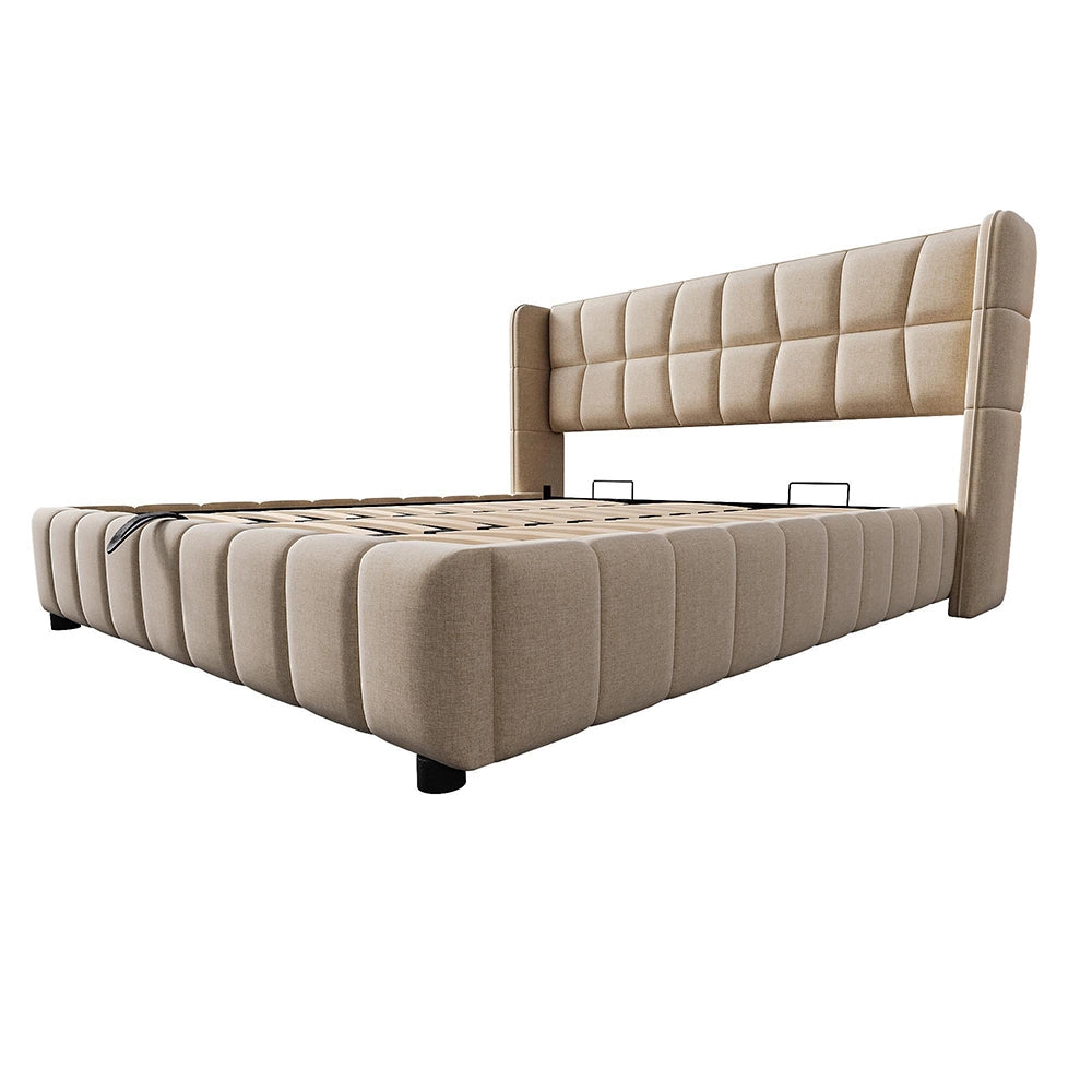 Letto imbottito matrimoniale - Xylo - 180x200 cm - Beige - Sistema di stoccaggio pneumatico