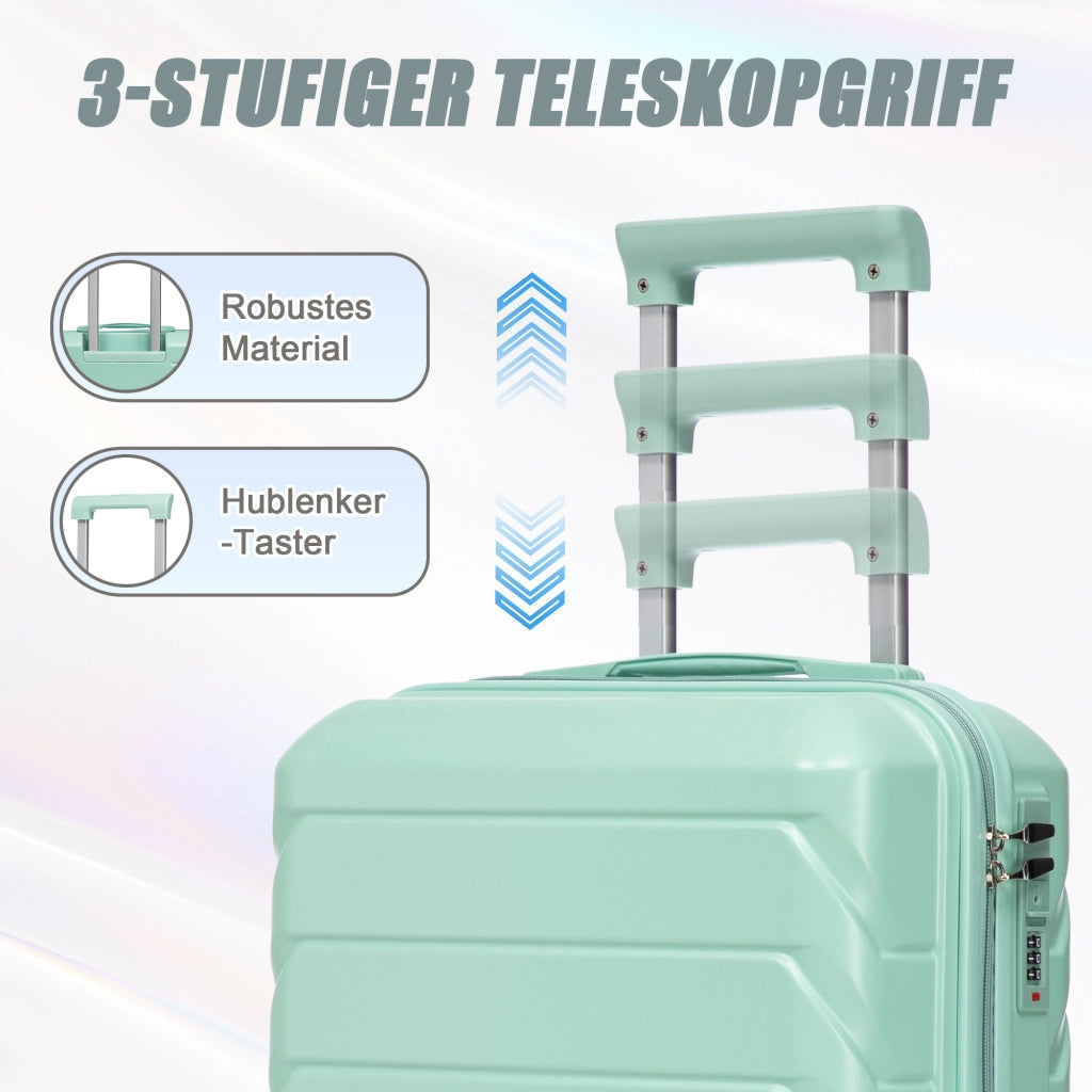 Set di 2 valigie girevoli in ABS da 14"/19" con lucchetto a combinazione e trousse da 14" (verde menta)