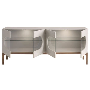 Credenza in legno grigio e noce con illuminazione interna
