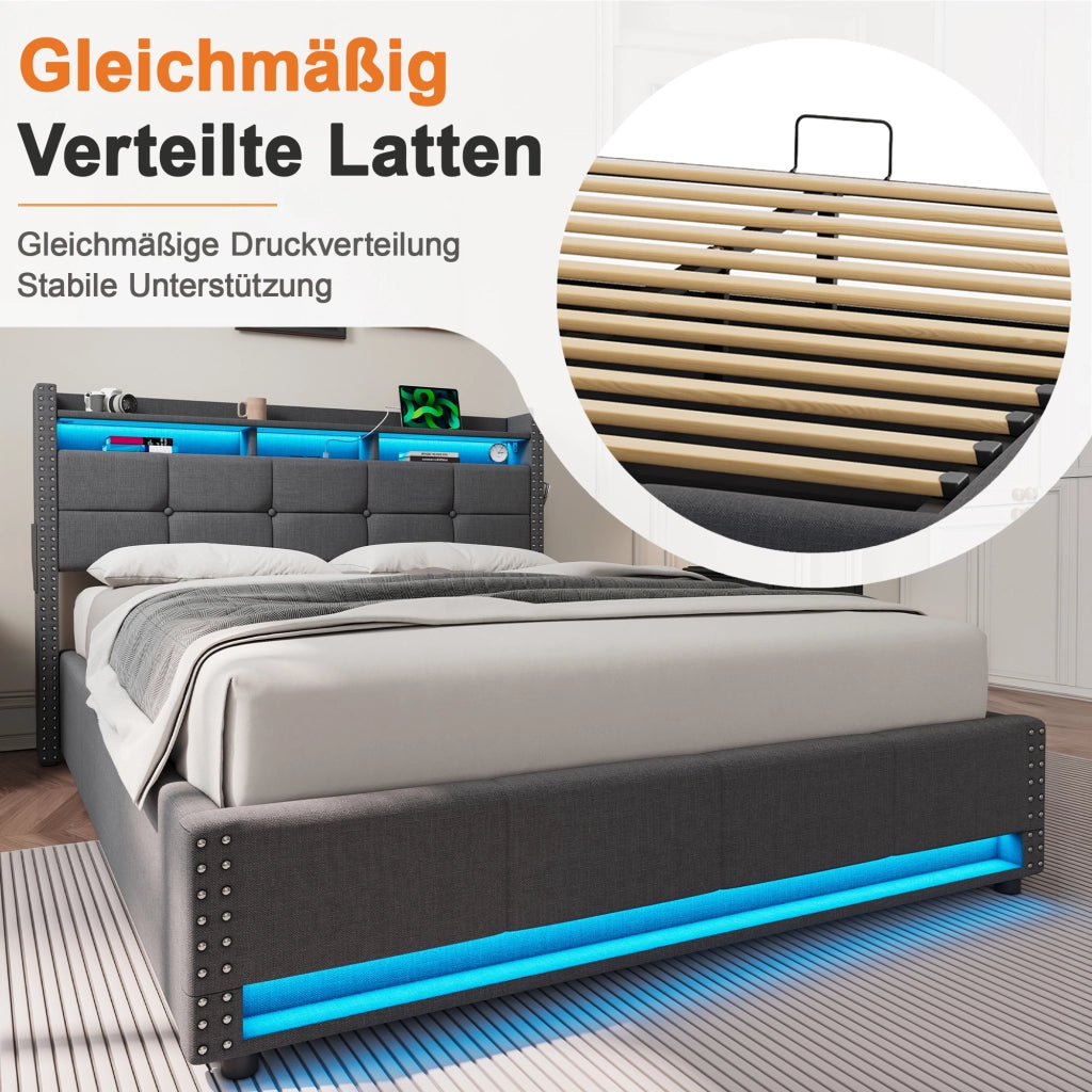 Letto contenitore 140x200 cm, colore grigio