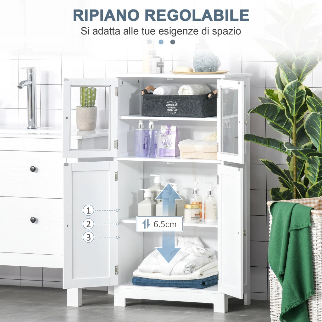 Mobiletto Bagno con due Armadietti 60x30x108,5 cm in MDF Bianco