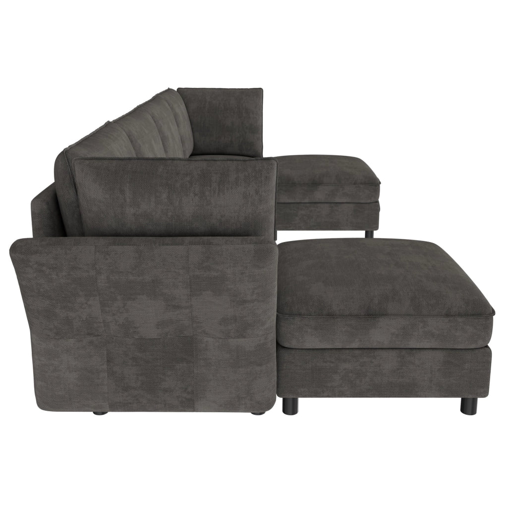 Divano modulare 6 posti a U/L con 2 pouf contenitore grigio