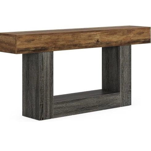 Tavolo consolle da 160 cm in MDF con ripiano inferiore; grigio e marrone rustico