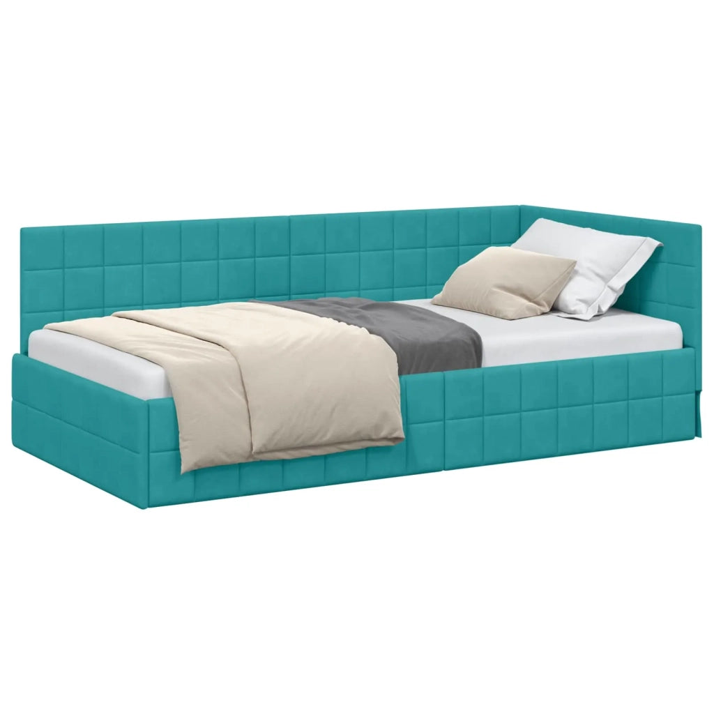 Cornice del letto ad angolo Turchese 90 cm x 200 cm Velluto