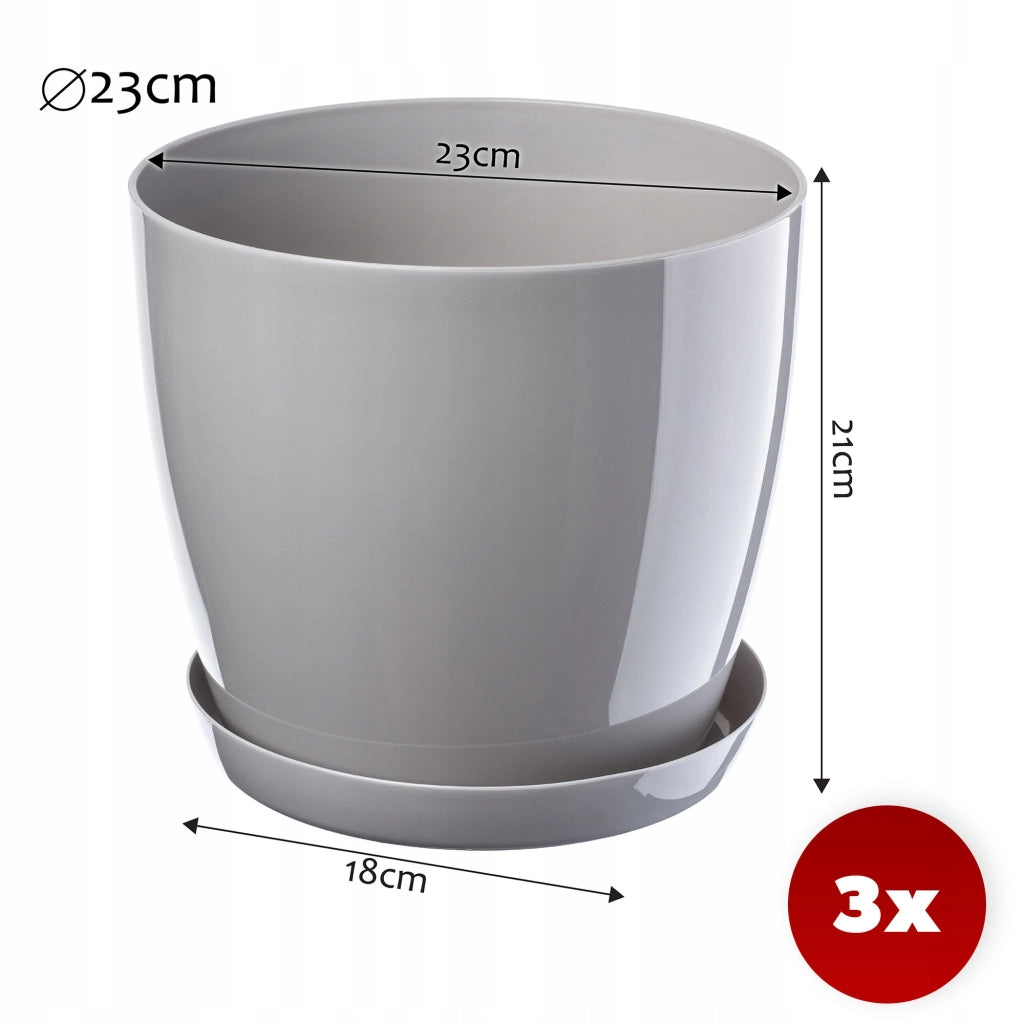 Vaso da fiori KADAX, fioriera, coperchio, 23 cm, supporto per fiori, plastica grigia, 3 pezzi.