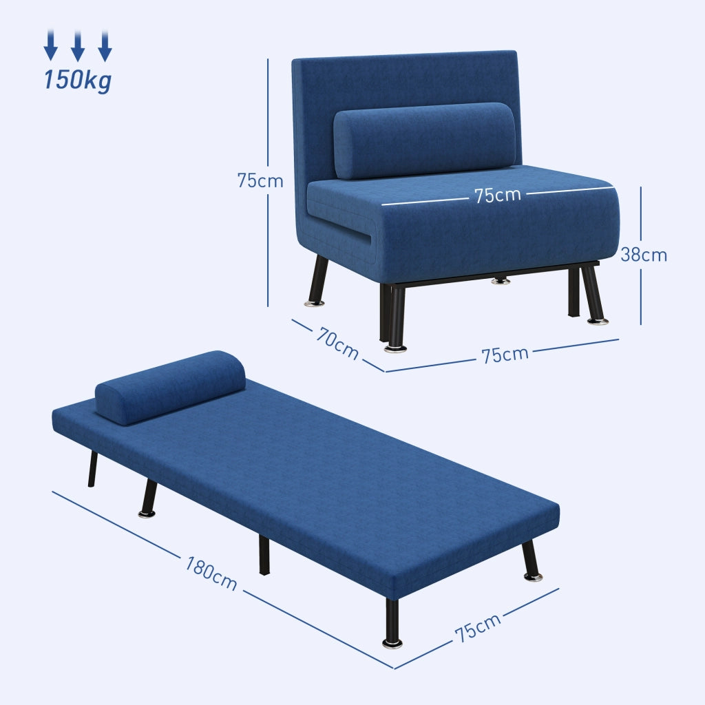 Poltrona Letto con Schienale Regolabile ¨C Zephmum ¨C Tessuto Blu Scuro Acciaio 75x70x75 cm