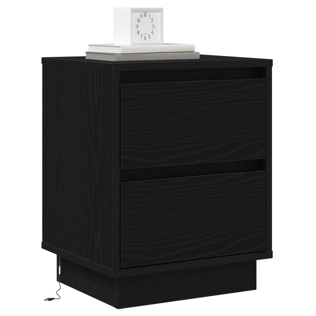 Comodini con luci LED 2 pz nero 39x34.5x50 cm