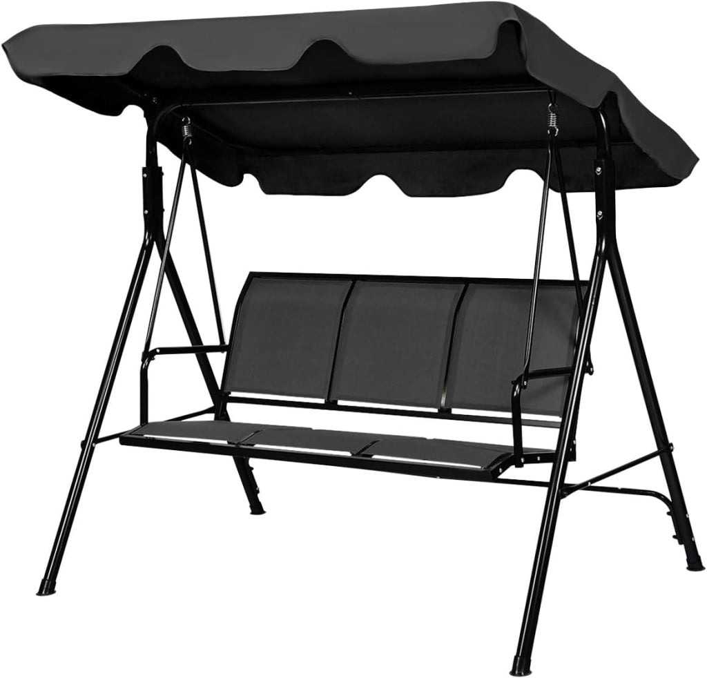 Dondolo Hollywood a 3 posti, con tettuccio parasole e schienale, per giardino, balcone, terrazza (nero)