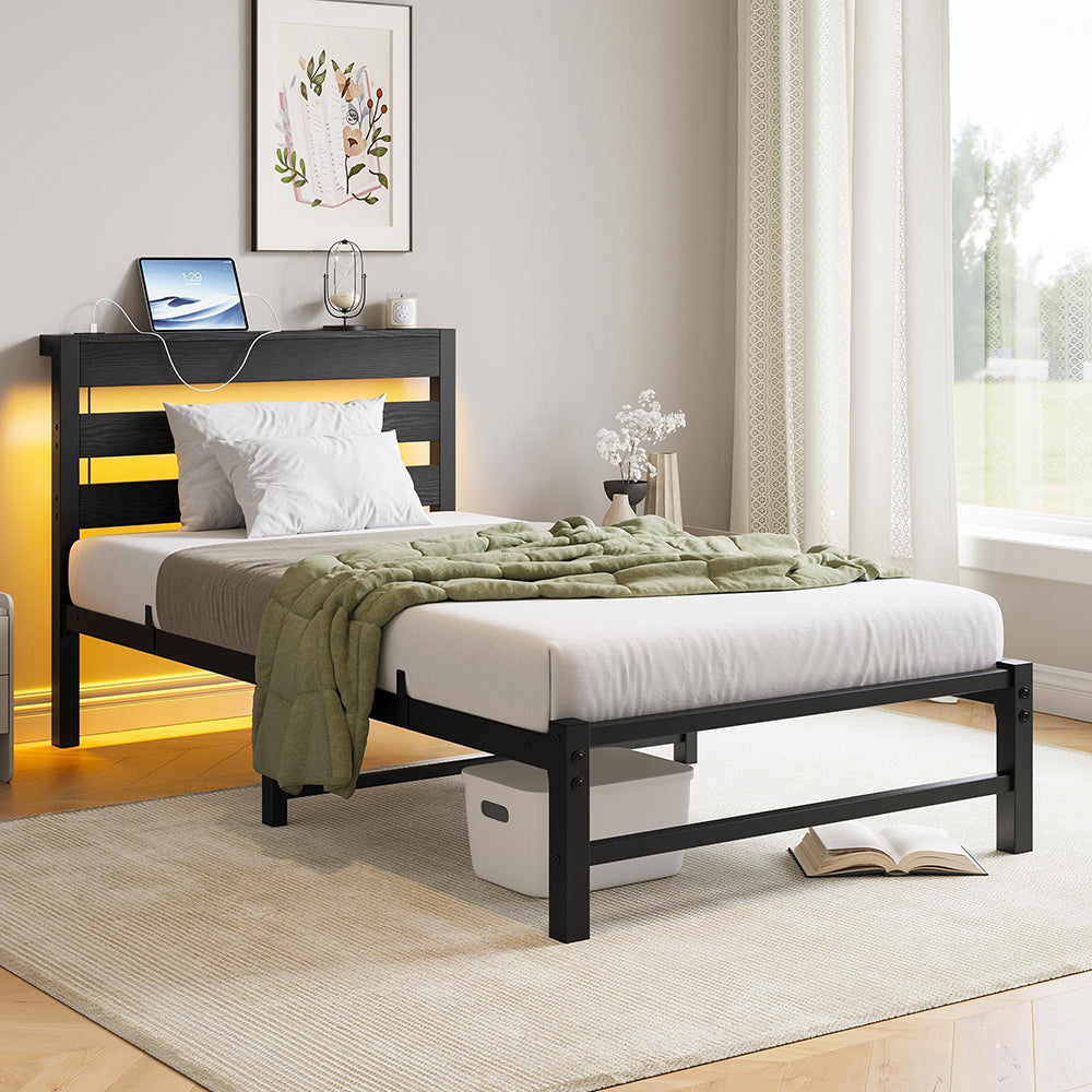 Letto 90x200cm LED - Xylo - USB spazio sotto letto metallo