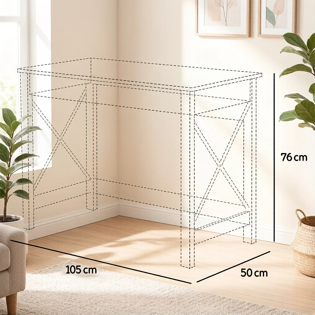 Scrivania moderna con piano ampio e struttura laterale rinforzata a X, per ufficio e studio, bianco, 105 × 50 × 76 cm