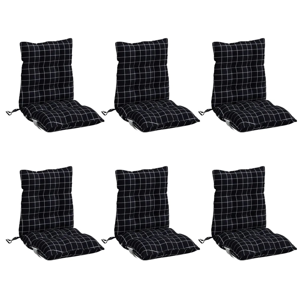 Cuscini Sedia Schienale Basso 6 pz Quadri Nero Tessuto Oxford 377721