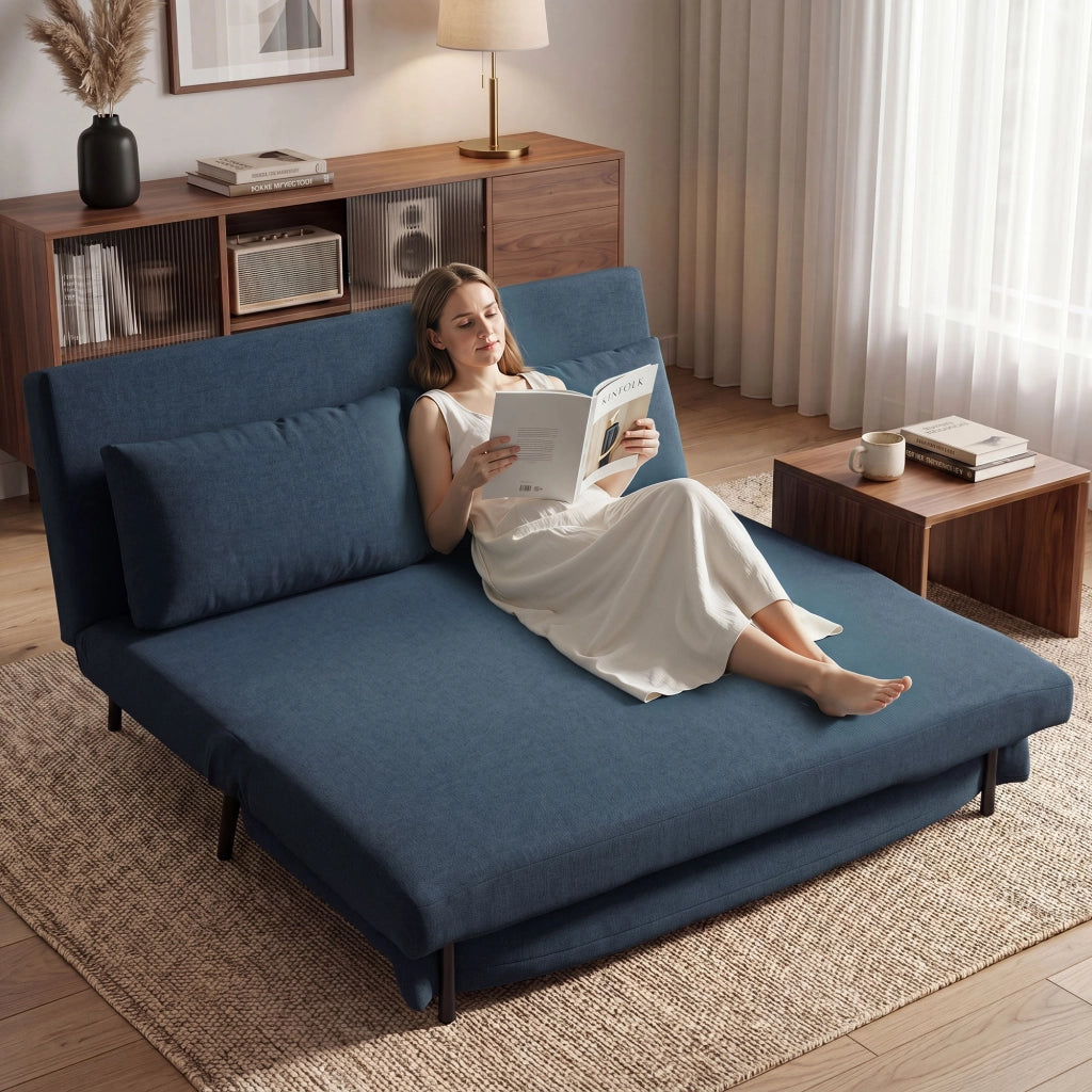 Divano Letto Clic-Clac 2 Posti ¨C Xylo ¨C Blu con Schienale Regolabile e Cuscino