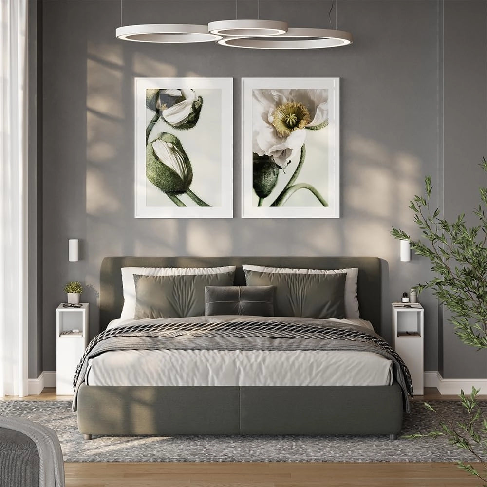 Comodino camera da letto Enton, Bianco, 20 x 59.5 cm con 1 porta, adatto come superficie d'appoggio accanto al letto