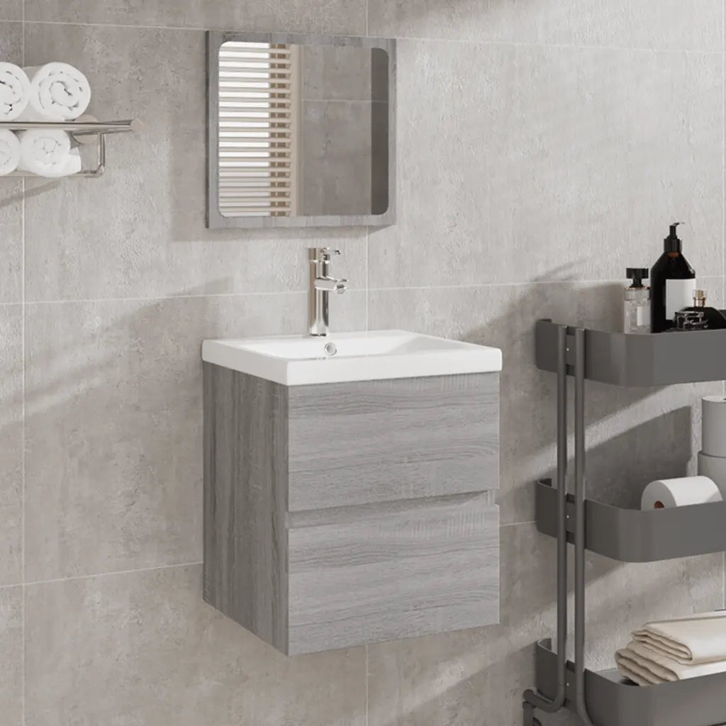 Mobile da Bagno con Lavabo e Specchio Grigio Sonoma cod mxl 67936