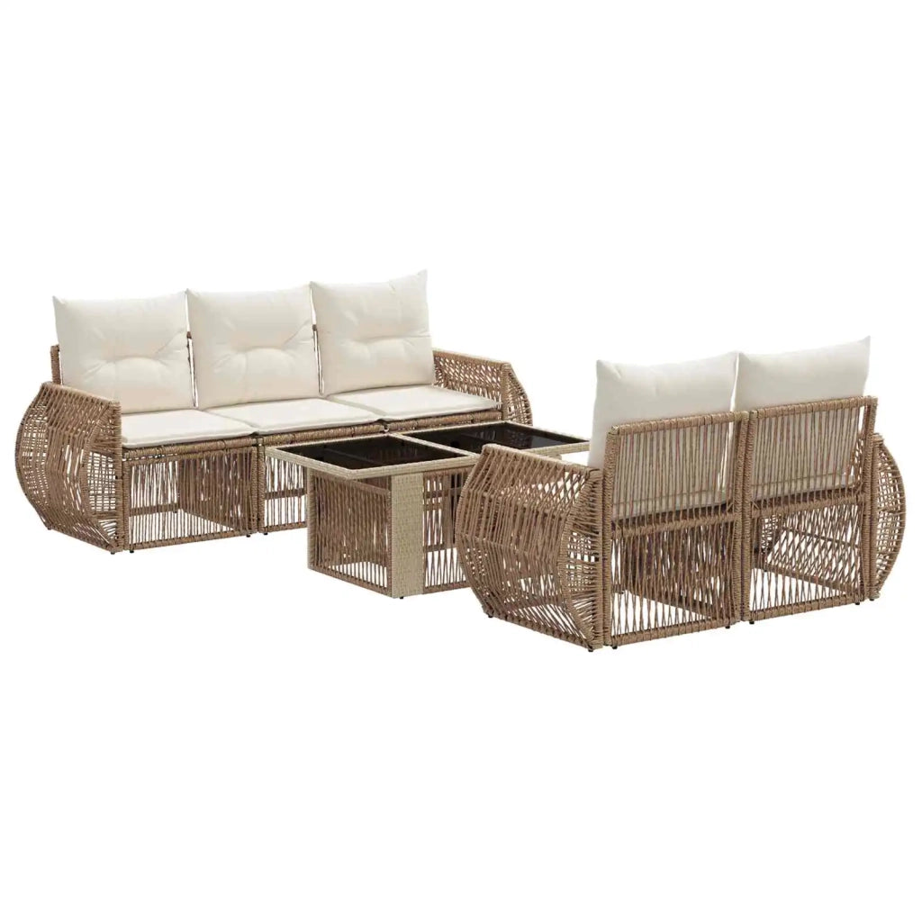 Set Divano da Giardino 6 pz Beige e Bianco Crema polyrattan 3436899