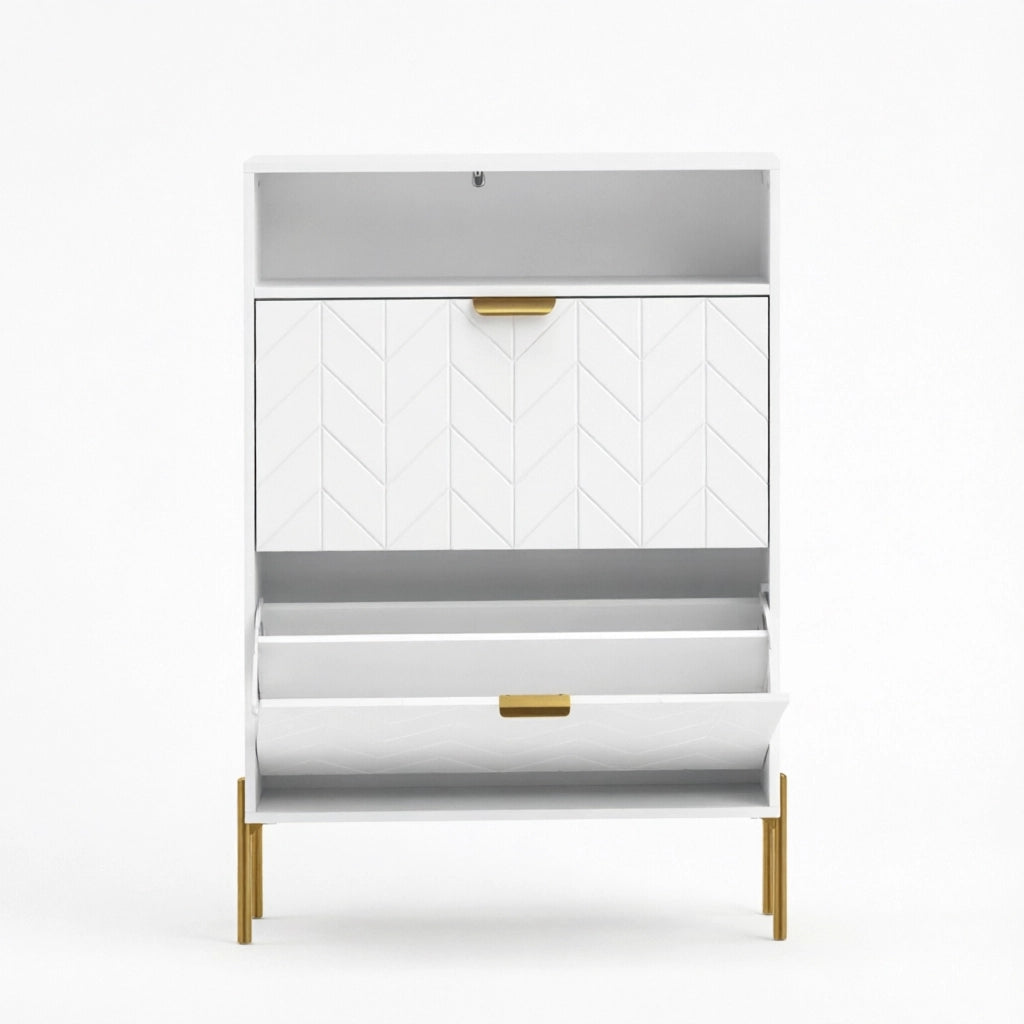 SCARPIERA stretta 80x23,7x110 cm bianca con 2 ante a ribalta e vano aperto