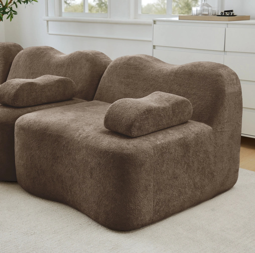Divano modulare senza telaio interno in velluto marrone con schiuma elastica 32D