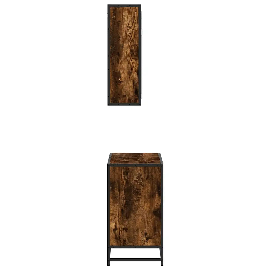 Set Mobili da Bagno 2 pz Rovere Fumo in Legno Multistrato