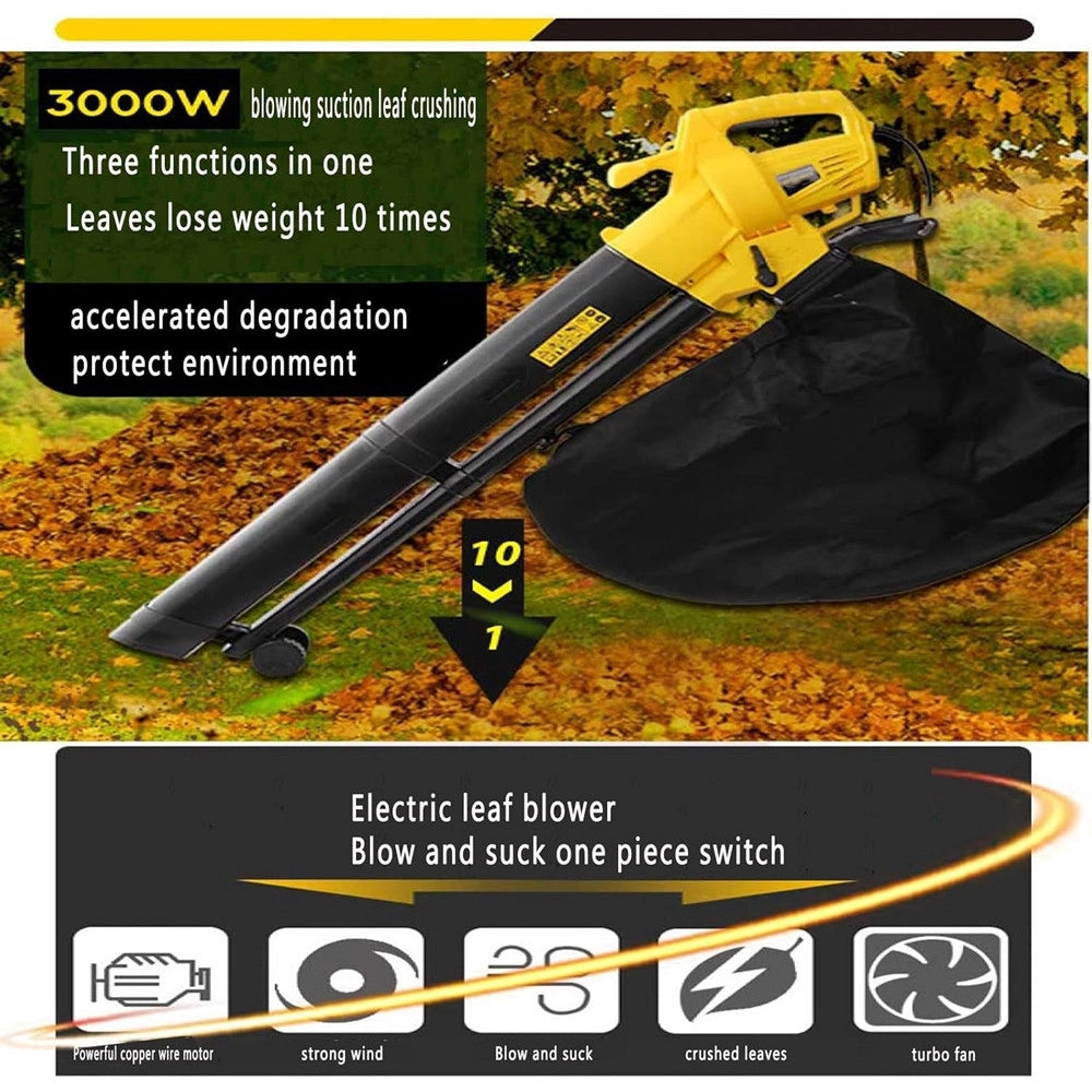 Trade Shop - Aspiratore Per Foglie Da 3000w Elettrico 3 In 1 Soffiatore Con Sacco Raccolta Da 35 Litri -
