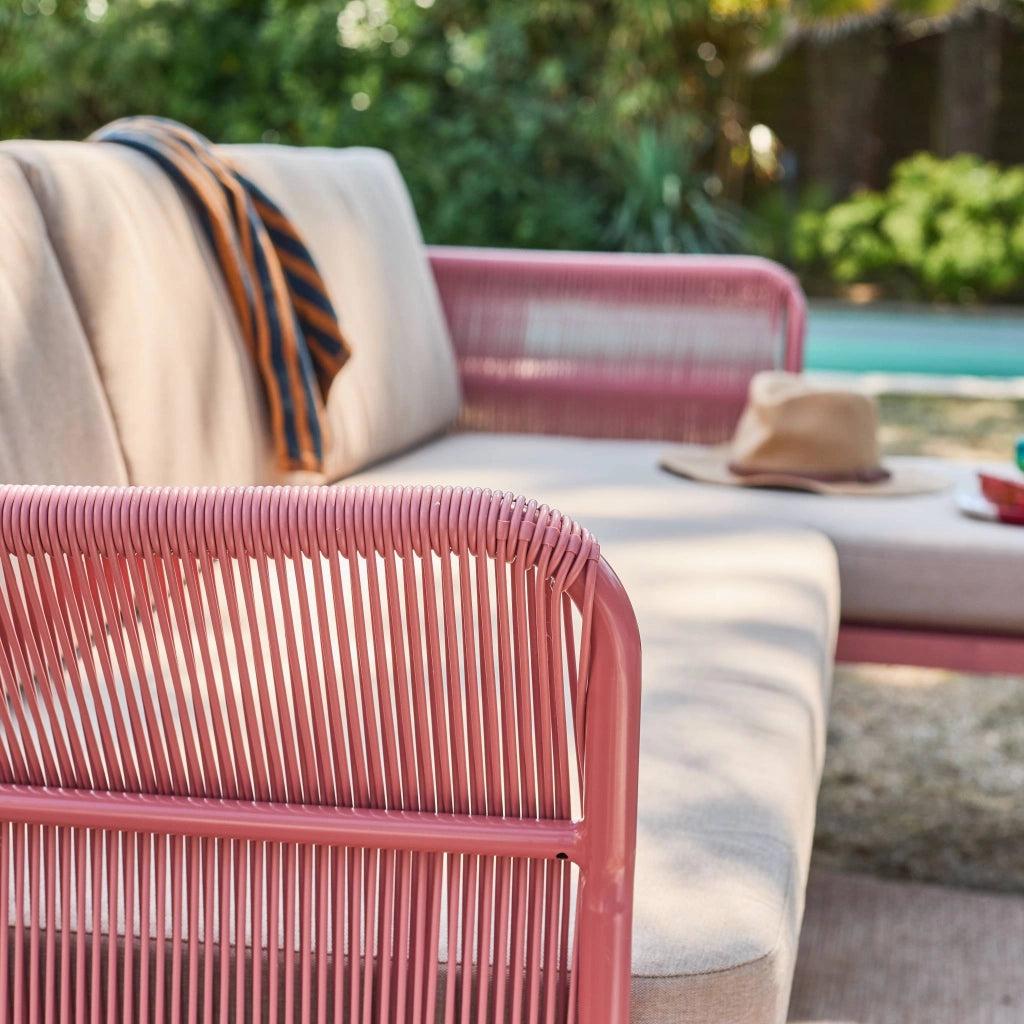 Salotto da giardino angolare in acciaio e corde, 4 posti, beige